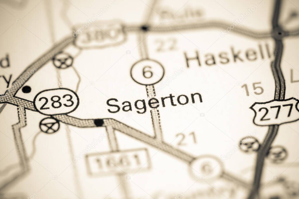 Sagerton. Texas. USA on a map