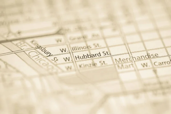 Wハバード セント シカゴ イリノイ州 地図上のアメリカ — ストック写真