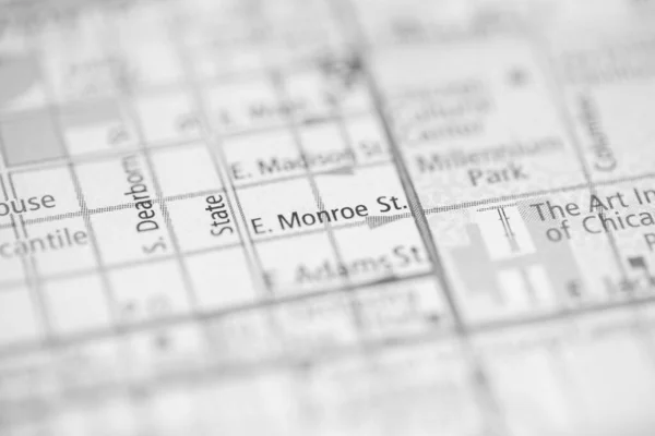 モンロー セント シカゴ イリノイ州 地図上のアメリカ — ストック写真