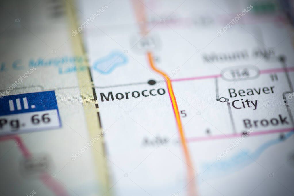 Morocco. Indiana. USA on the map 