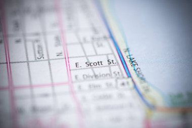 E Scott St. Chicago. Illinois. USA on the map clipart