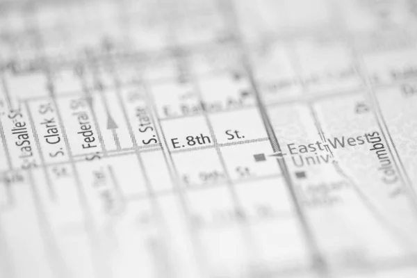 东8街芝加哥 伊利诺伊州地图上的美国 — 图库照片