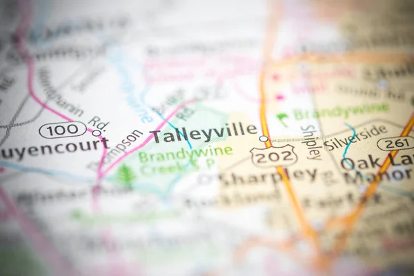 塔利维尔 特拉华州地图上的美国 — 图库照片