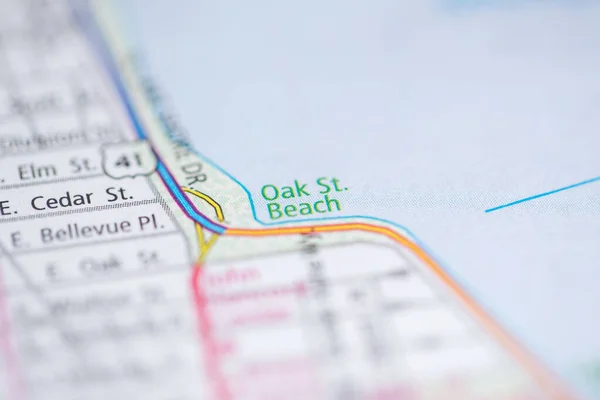 Oak Beach Chicagóban Illinois Ban Usa Interaktív Térképen — Stock Fotó