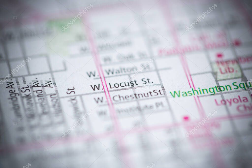 W Locust St. Chicago. Illinois. USA on the map