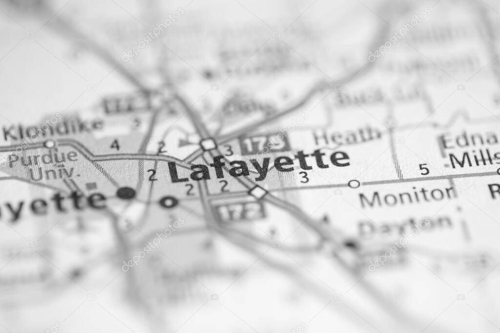 Lafayette. Indiana. USA on the map 