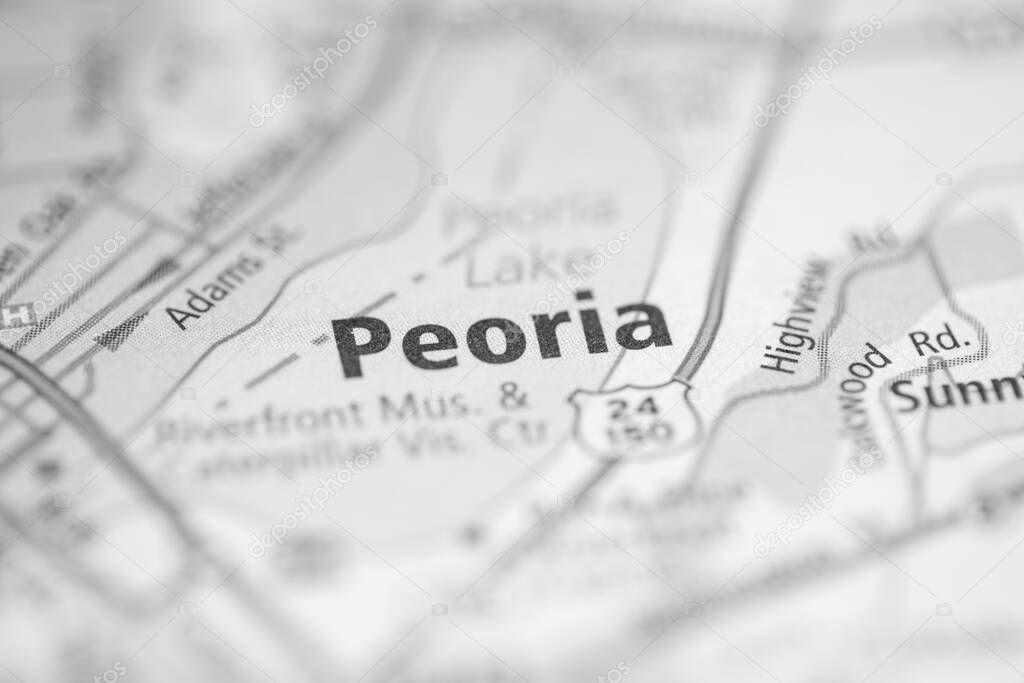 Peoria. Indiana. USA on the map