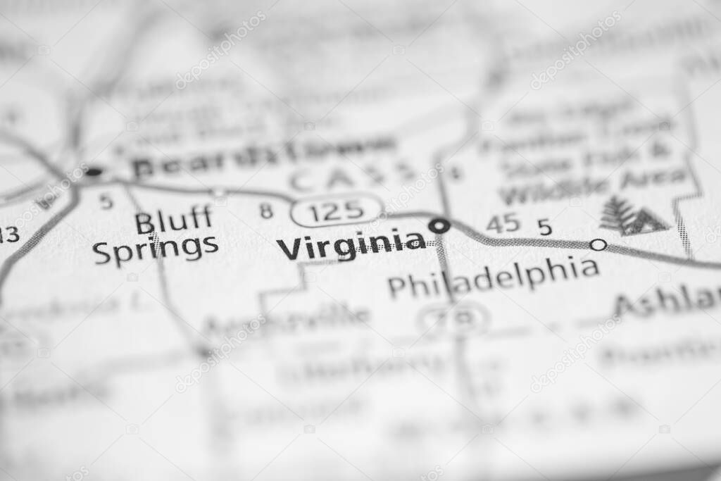Virginia. Illinois. USA on the map