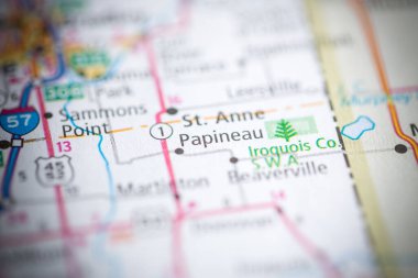 Papineau. Illinois. USA on the map clipart
