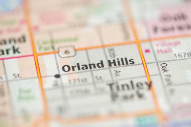 Orland Hills. Chicago. Illinois. USA on the map clipart