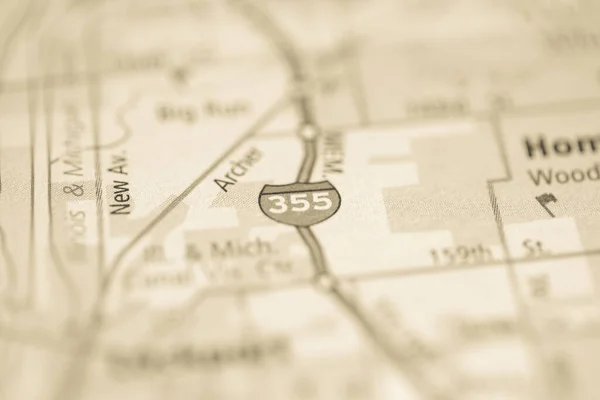 355 芝加哥 伊利诺伊州地图上的美国 — 图库照片