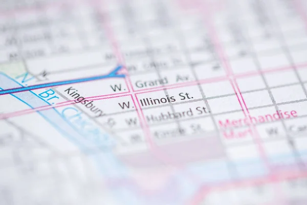 西伊利诺斯州芝加哥街伊利诺伊州地图上的美国 — 图库照片