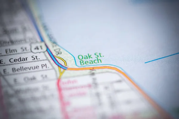 Oak Beach Chicagóban Illinois Ban Usa Interaktív Térképen — Stock Fotó