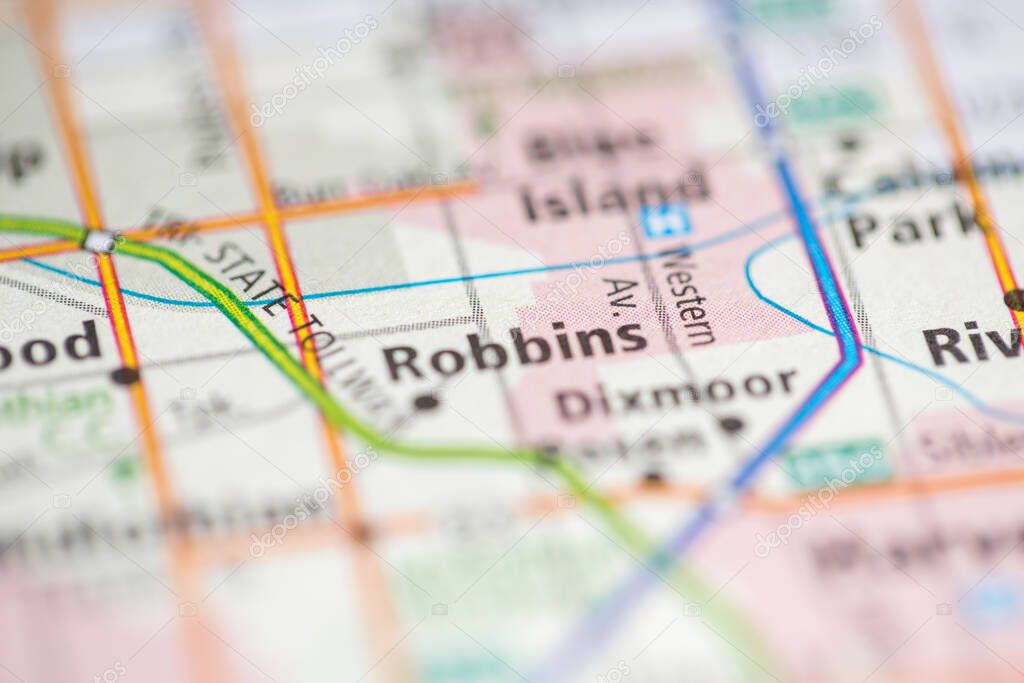 Robbins. Chicago. Illinois. USA on the map
