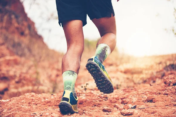 Een Man Runner Van Trail Close Van Een Atleet Van — Stockfoto