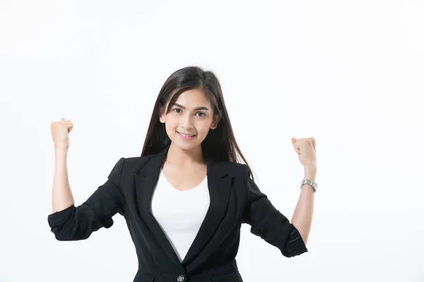 Asiatische Geschäftsfrauen lächeln und geben Handzeichen für die Arbeit — Stockfoto