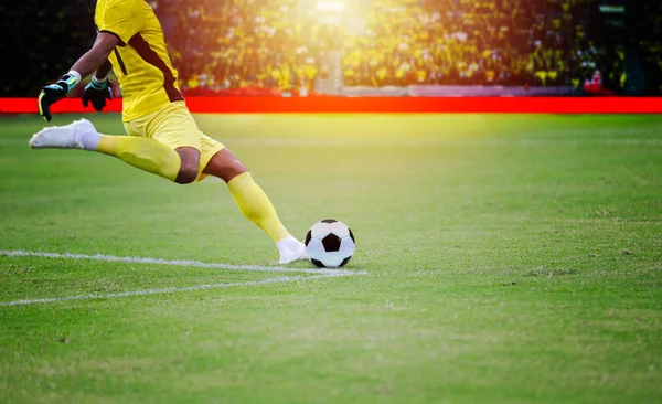Fotboll eller fotboll spelare som står med bollen på fältet för Ki — Stockfoto