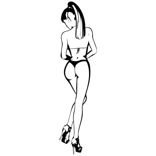 Сексуальная Девушка Бикини Туфлях Высоких Каблуках Женщина Красивыми Длинными Ногами — стоковый вектор