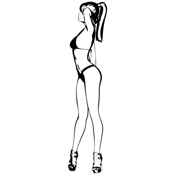 Sexig Ung Tjej Bikini Och Högklackade Skor Kvinna Med Vackra — Stock vektor