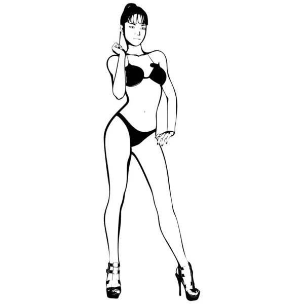 Sexy Ragazza Bikini Scarpe Col Tacco Alto Donna Con Belle — Vettoriale Stock