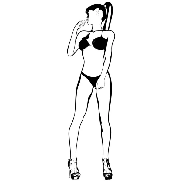 Seksowna Młoda Dziewczyna Bikini Butach Obcasie Kobieta Pięknymi Długimi Nogami — Wektor stockowy