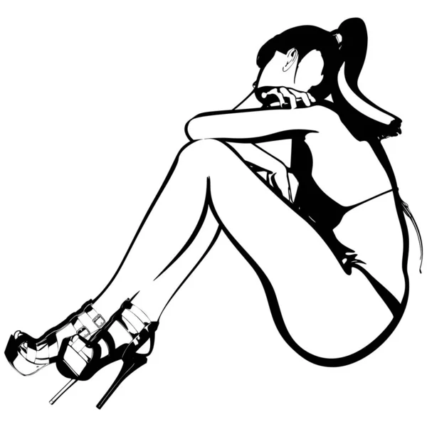 Jeune Fille Sexy Bikini Chaussures Talons Hauts Femme Avec Belles — Image vectorielle