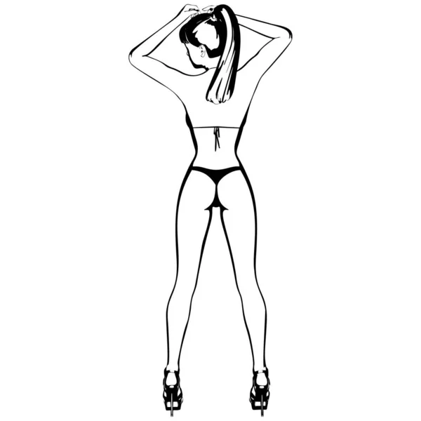 Сексуальная Девушка Бикини Туфлях Высоких Каблуках Женщина Красивыми Длинными Ногами — стоковый вектор