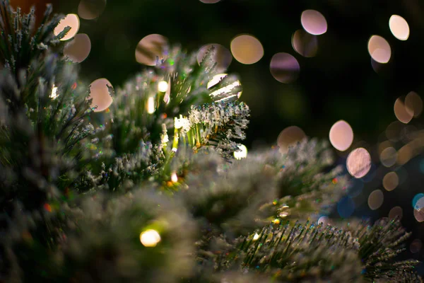 Abstrakte Unfokussierte Hintergründe Mit Weihnachtsdekoration Mit Led Licht Bokeh Nahaufnahme — Stockfoto