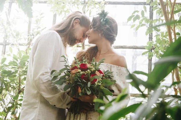 Beautiful Wedding Couple Botanical Garden Stock Image