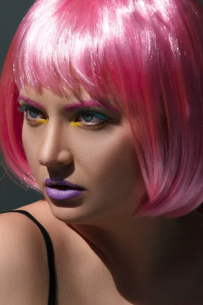 Beautiful Young Woman Pink Hair Stock Image