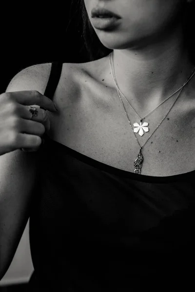 Woman Wearing Silver Pendants — Stock Photo, Image