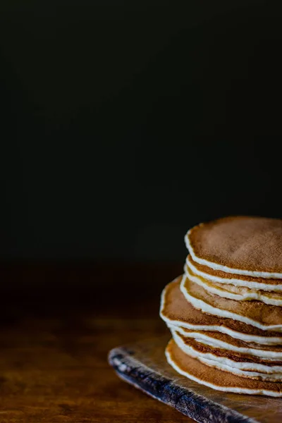 Stack Pancakes Wooden Board — Stock Photo, Image