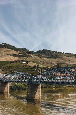 Portekiz Pinhao köyden Douro Vadisi ve nehir ve Köprüsü Manzaralı