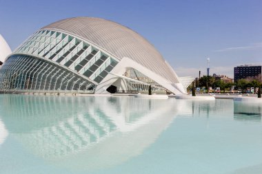 VALENCIA, SPAIN - APRIL 26, 2016: City of arts and sciences designed by Santiago Calatrava architect in Valencia. clipart