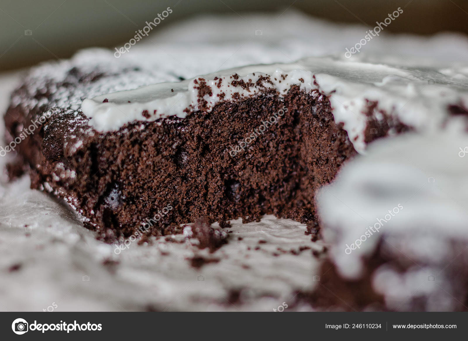 Close Chocolate Brownie Flowing Cream Stock Photo C Cellar