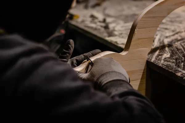 Carpenter using gouge for wood — Stock Photo, Image