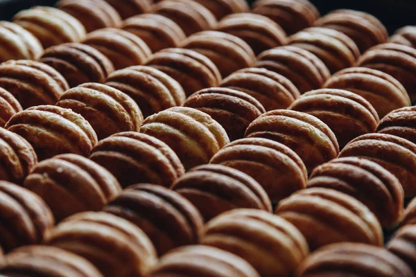 Rangées Biscuits Russes Traditionnels Forme Noix — Photo