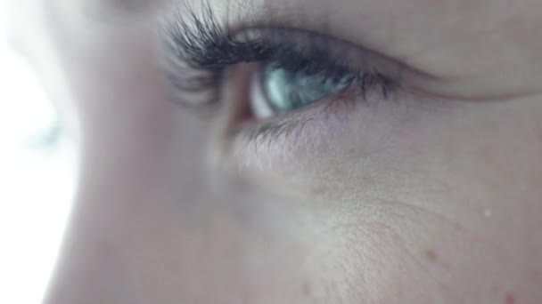 Close-up of female eyes with extended eyelashes — Stock Video