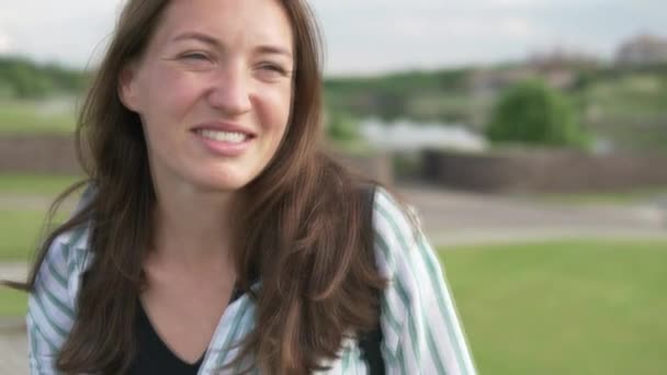 Happy woman. Close up of a 35 year old woman is face — Stock Video