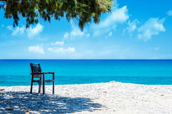 Ocean Beach Och Stol Kreta Solig Dag — Stockfoto