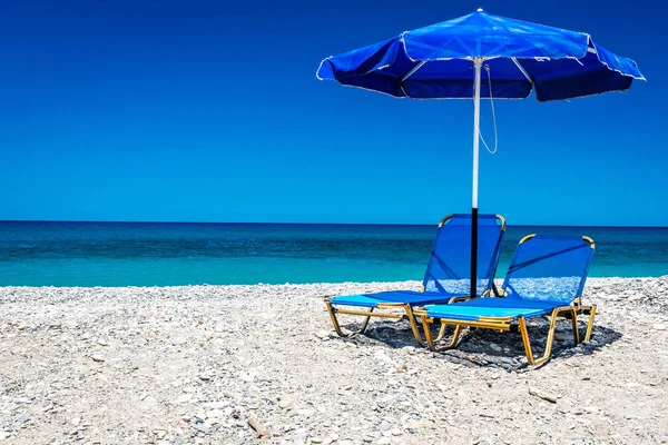 Ocean Beach Och Solstolar Kreta Solig Dag — Stockfoto