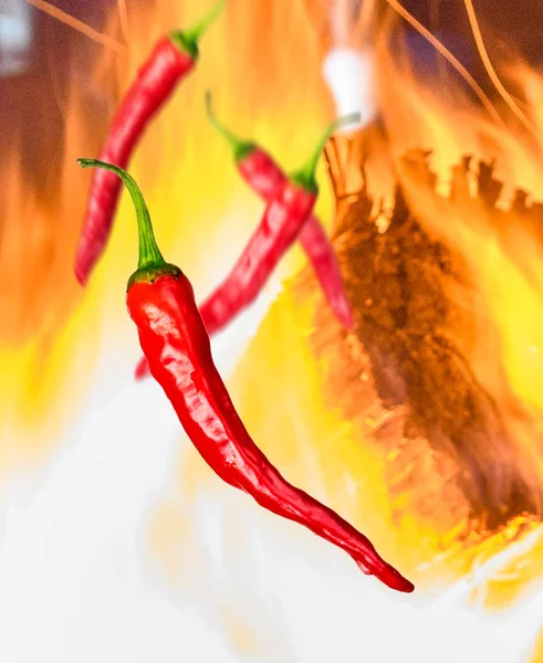 Pár Kousků Červeného Chilli Pozadí Požární — Stock fotografie