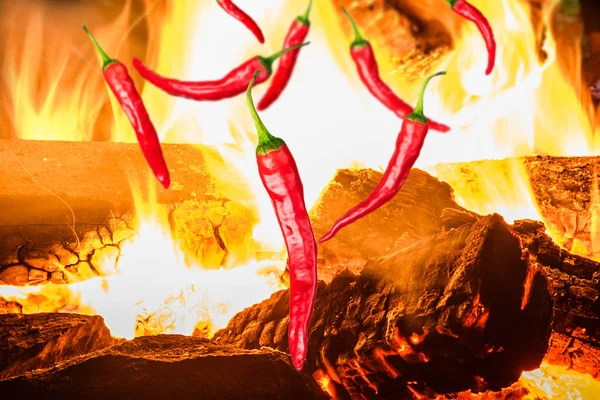 一些红色辣椒在背景下与火 — 图库照片