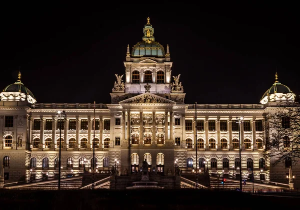 Nationalmuseet Tjeckiska Capitol Stad Prag Natten — Stockfoto