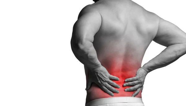 背中の痛みと筋肉マン ストック画像