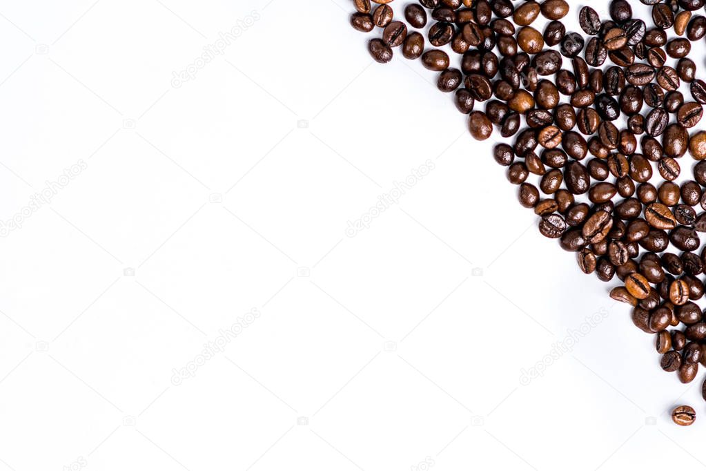 Roasted coffee beanon white