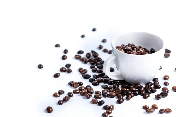 白のコーヒー豆とカップ — ストック写真