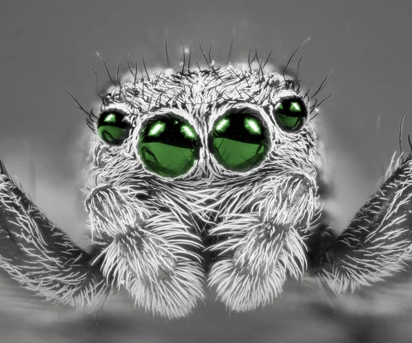 Yeşil Gözlü Zıplayan Örümcek Makro — Stok fotoğraf