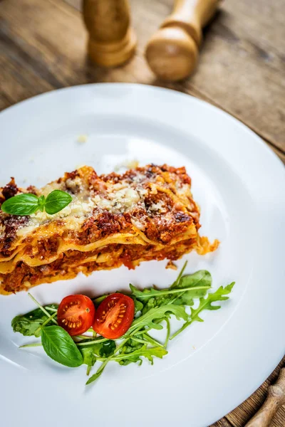 Traditional Italian Pasta Lasagne Minced Meat Tomato Parmesan Cheese — Stock Photo, Image