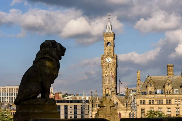 Statuto Del Leone Fronte Municipio Bradford — Foto Stock